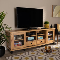 Baxton Studio TV838070-Wotan Oak Walda Modern and Contemporary Oak Brown Finished Wood 2-Drawer TV Stand>